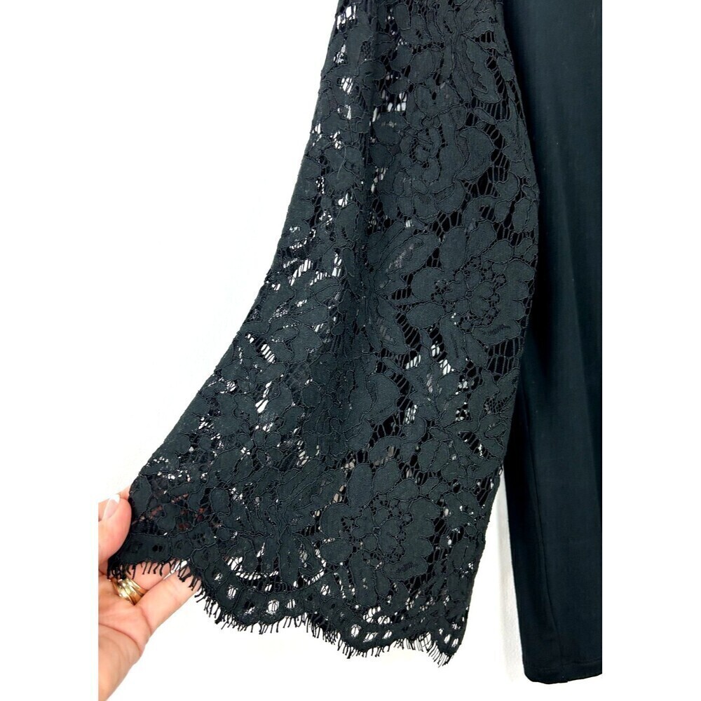 Lauren Ralph Lauren Women XL Blouse Black Lace Bell Sleeve Fairycore Whimsigoth - Picture 8 of 12